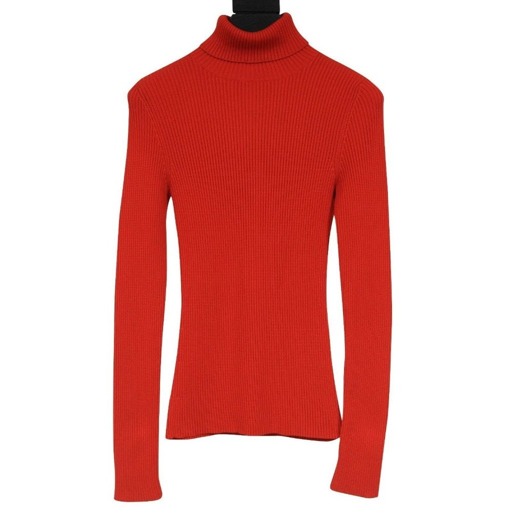 Balenciaga Red Pleated Stretch Knit Turtleneck Pullover Sweater Size 36